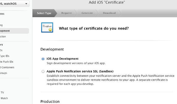 select type|Add iOS "Certificate"